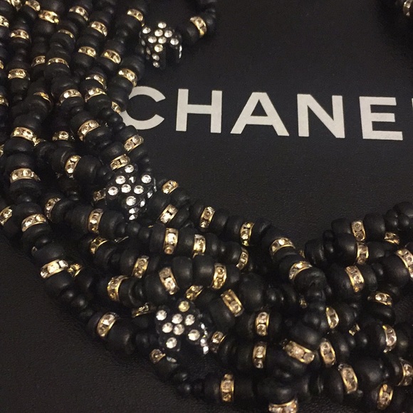 Chanel multi strand black & gold Camellia necklace - Picture 3 of 7